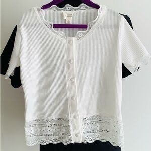 Girls White Lace Button-Up Camisole